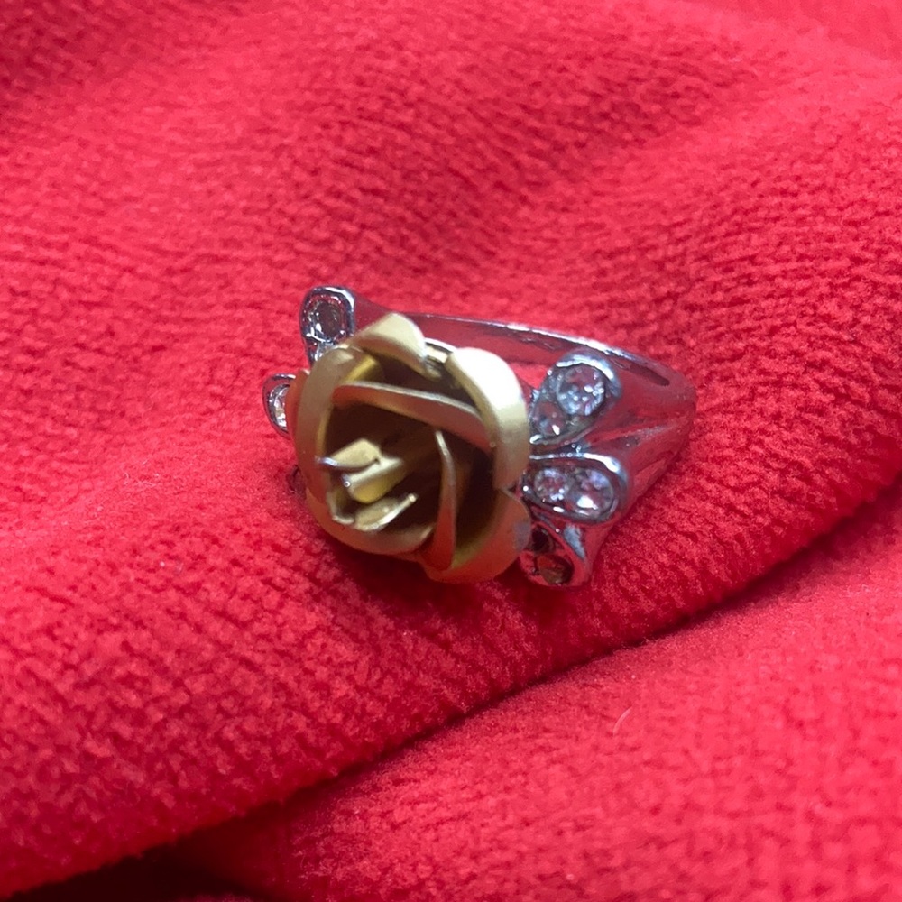 Gold Rose and CZ Diamond Ring size 5.5